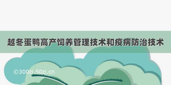 越冬蛋鸭高产饲养管理技术和疫病防治技术