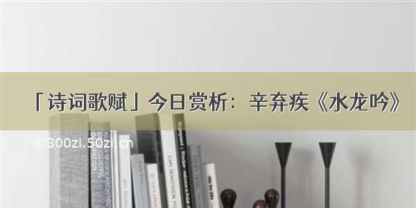 「诗词歌赋」今日赏析：辛弃疾《水龙吟》