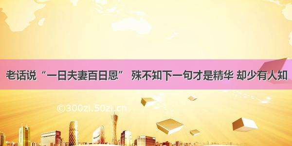 老话说“一日夫妻百日恩” 殊不知下一句才是精华 却少有人知