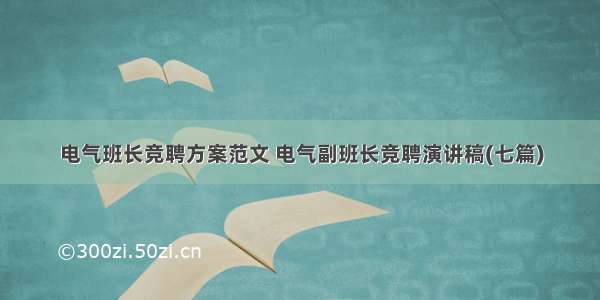 电气班长竞聘方案范文 电气副班长竞聘演讲稿(七篇)