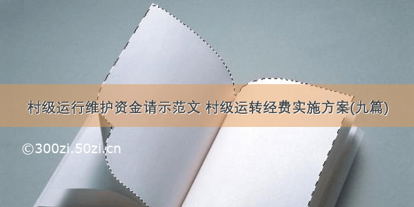 村级运行维护资金请示范文 村级运转经费实施方案(九篇)