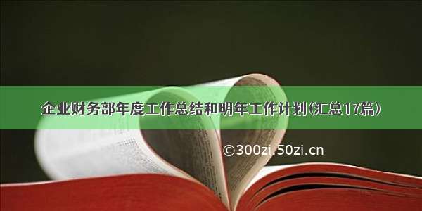 企业财务部年度工作总结和明年工作计划(汇总17篇)