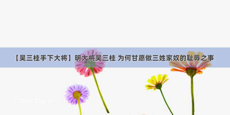 【吴三桂手下大将】明大将吴三桂 为何甘愿做三姓家奴的耻辱之事