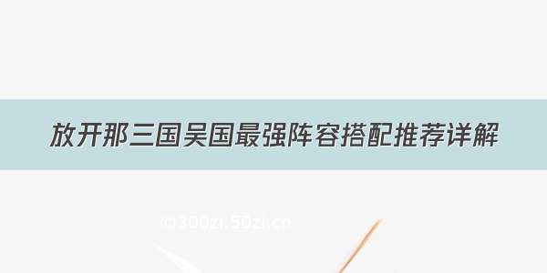 放开那三国吴国最强阵容搭配推荐详解