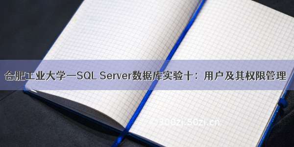 合肥工业大学—SQL Server数据库实验十：用户及其权限管理