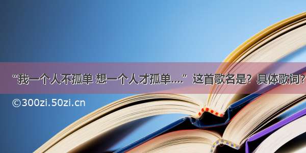 “我一个人不孤单 想一个人才孤单....”这首歌名是？具体歌词？