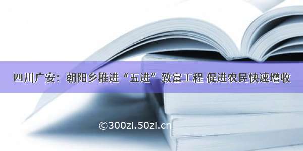 四川广安：朝阳乡推进“五进”致富工程 促进农民快速增收