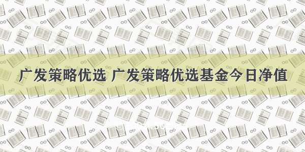 广发策略优选 广发策略优选基金今日净值