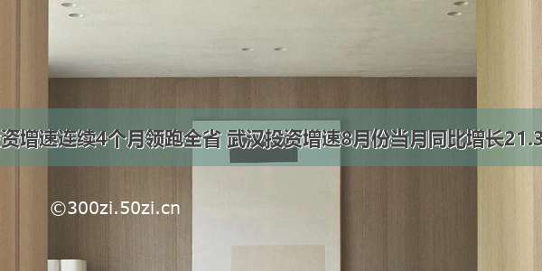 投资增速连续4个月领跑全省 武汉投资增速8月份当月同比增长21.3%