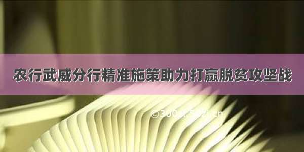 农行武威分行精准施策助力打赢脱贫攻坚战