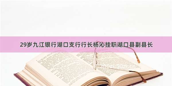 29岁九江银行湖口支行行长杨沁挂职湖口县副县长