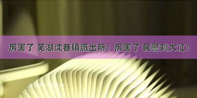 厉害了 芜湖沈巷镇派出所！厉害了 民警刘大江！