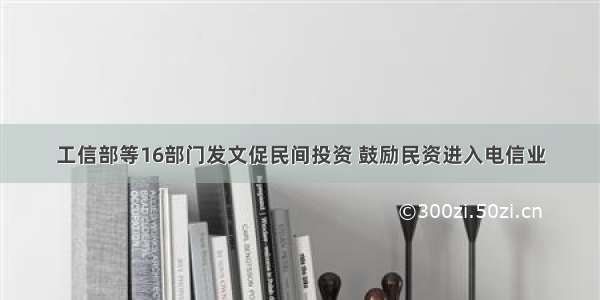 工信部等16部门发文促民间投资 鼓励民资进入电信业