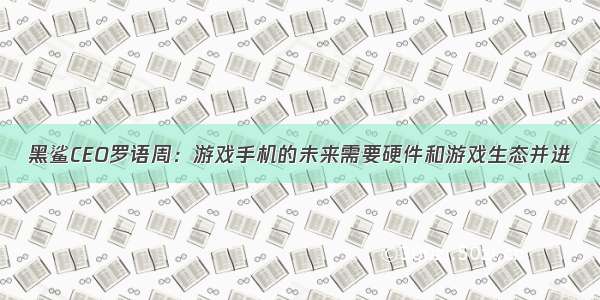 黑鲨CEO罗语周：游戏手机的未来需要硬件和游戏生态并进