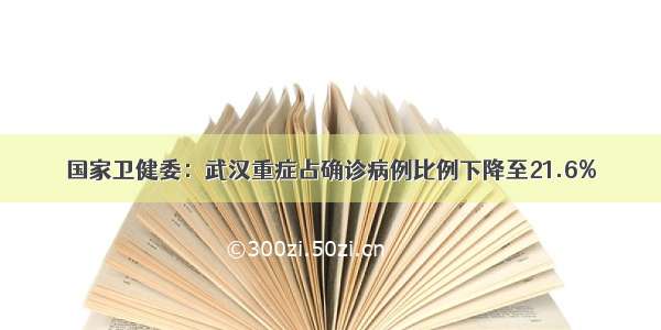 国家卫健委：武汉重症占确诊病例比例下降至21.6%