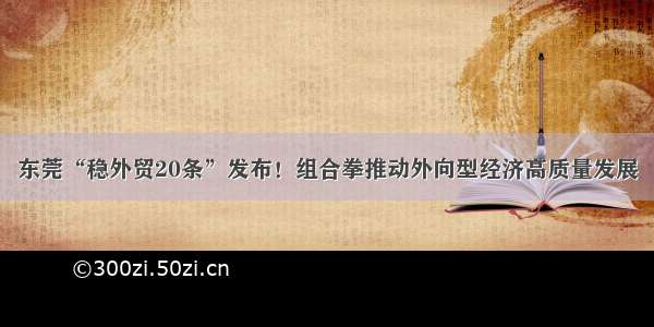 东莞“稳外贸20条”发布！组合拳推动外向型经济高质量发展