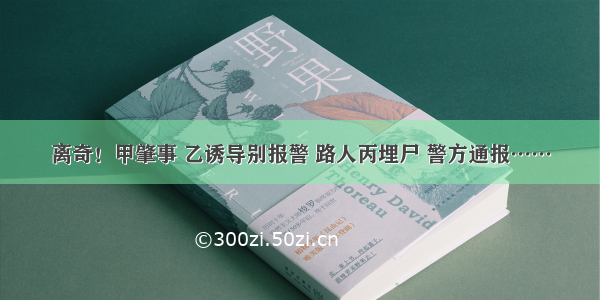 离奇！甲肇事 乙诱导别报警 路人丙埋尸 警方通报……