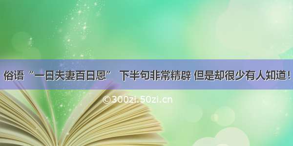 俗语“一日夫妻百日恩” 下半句非常精辟 但是却很少有人知道！