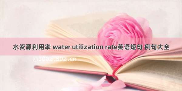 水资源利用率 water utilization rate英语短句 例句大全