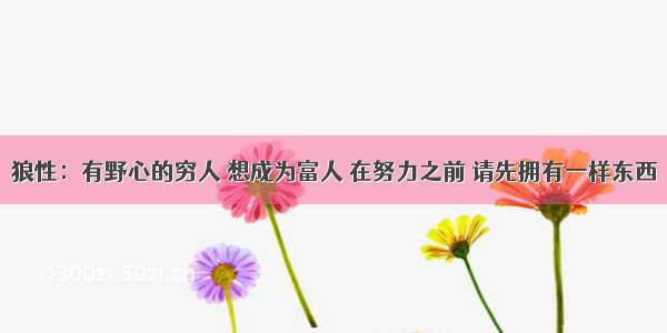 狼性：有野心的穷人 想成为富人 在努力之前 请先拥有一样东西