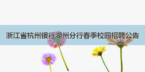 浙江省杭州银行湖州分行春季校园招聘公告