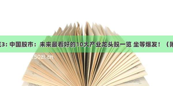 雾里看花3: 中国股市：未来最看好的10大产业龙头股一览 坐等爆发！（附股名单）