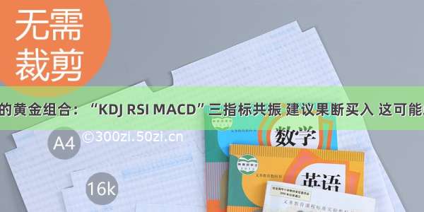 股市不败的黄金组合：“KDJ RSI MACD”三指标共振 建议果断买入 这可能就是底部！