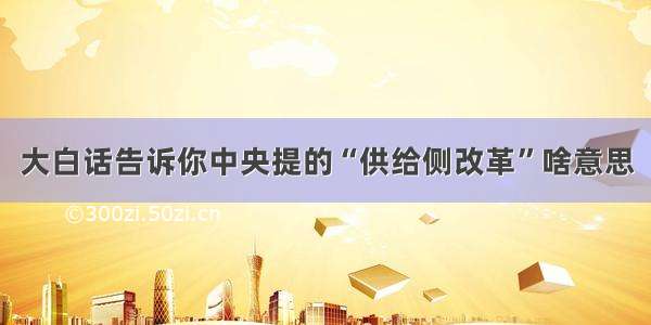 大白话告诉你中央提的“供给侧改革”啥意思