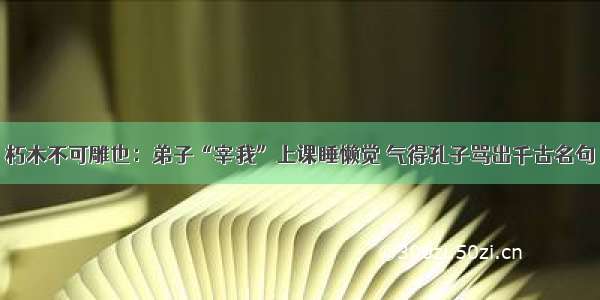 朽木不可雕也：弟子“宰我”上课睡懒觉 气得孔子骂出千古名句