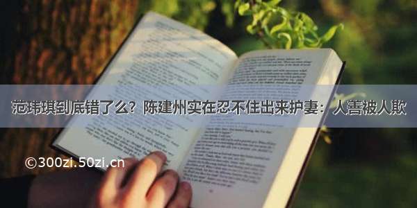 范玮琪到底错了么？陈建州实在忍不住出来护妻：人善被人欺