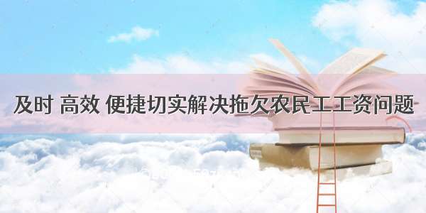 及时 高效 便捷切实解决拖欠农民工工资问题