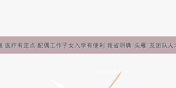 购房有优惠 医疗有定点 配偶工作子女入学有便利 我省明确“头雁”及团队人才服务政策