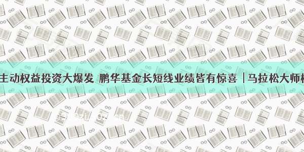 ​主动权益投资大爆发  鹏华基金长短线业绩皆有惊喜  | 马拉松大师榜