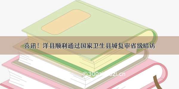 喜讯！洋县顺利通过国家卫生县城复审省级暗访