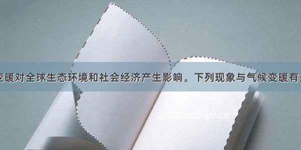 单选题气候变暖对全球生态环境和社会经济产生影响。下列现象与气候变暖有关的是①中低