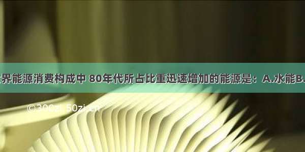 单选题在世界能源消费构成中 80年代所占比重迅速增加的能源是：A.水能B.天然气C.核