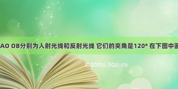 如图所示 AO OB分别为入射光线和反射光线 它们的夹角是120° 在下图中画出平面镜