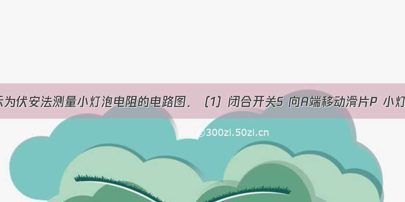 如图所示为伏安法测量小灯泡电阻的电路图．（1）闭合开关S 向A端移动滑片P 小灯泡的