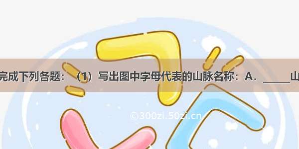 读图1 图2 完成下列各题：（1）写出图中字母代表的山脉名称：A．______山脉????B．_