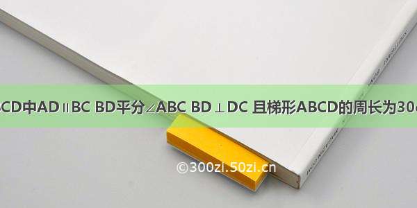 已知等腰梯形ABCD中AD∥BC BD平分∠ABC BD⊥DC 且梯形ABCD的周长为30cm 则求AD的长．