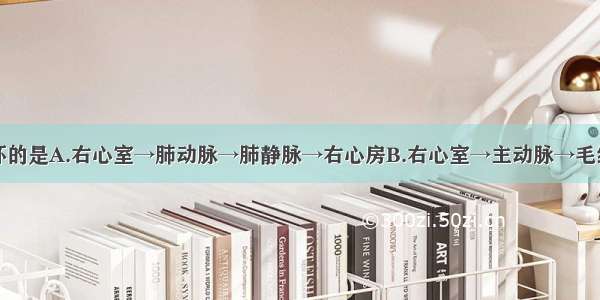 下列为体循环的是A.右心室→肺动脉→肺静脉→右心房B.右心室→主动脉→毛细血管网→各