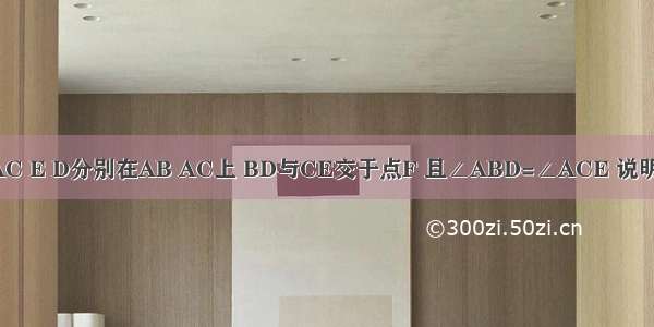 如图 已知AB=AC E D分别在AB AC上 BD与CE交于点F 且∠ABD=∠ACE 说明BF=CF的理由．