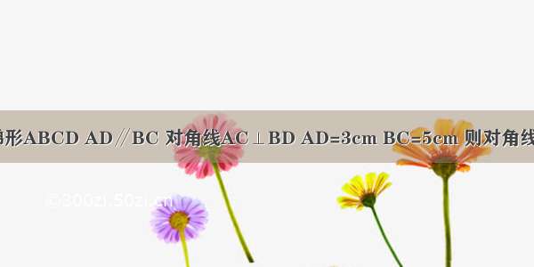 如图 已知：等腰梯形ABCD AD∥BC 对角线AC⊥BD AD=3cm BC=5cm 则对角线AC=________cm．