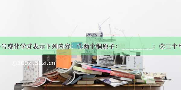 （1）用元素符号或化学式表示下列内容：①两个铜原子：________；②三个甲烷分子：___