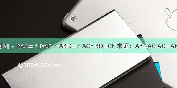 如图 ∠BAC=∠DAE ∠ABD=∠ACE BD=CE 求证：AB=AC AD=AE．