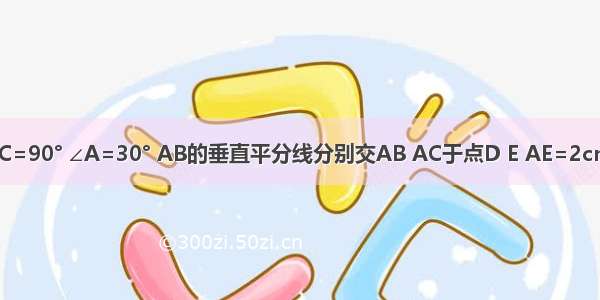 如图 在Rt△ABC中 ∠C=90° ∠A=30° AB的垂直平分线分别交AB AC于点D E AE=2cm 则BC=________cm．