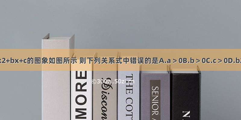 二次函数y=ax2+bx+c的图象如图所示 则下列关系式中错误的是A.a＞0B.b＞0C.c＞0D.b2-4ac＞0