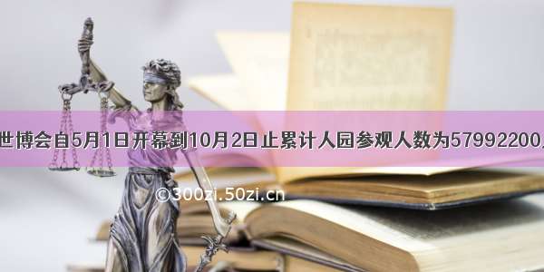 中国上海世博会自5月1日开幕到10月2日止累计人园参观人数为57992200人次 这个