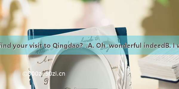 --How did you find your visit to Qingdao？.A. Oh  wonderful indeedB. I went there alone