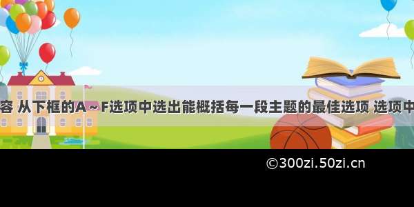 根据短文内容 从下框的A～F选项中选出能概括每一段主题的最佳选项 选项中有一项为多